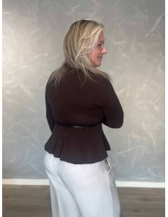Brun ribbluse i viskose, polyester og elastan med bælte – TIPPY Italian Select 2