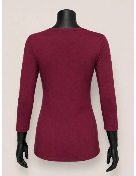 3/4 Ærmet Basis Bluse i vin-rød | Viskose & Elastan | TIPPY