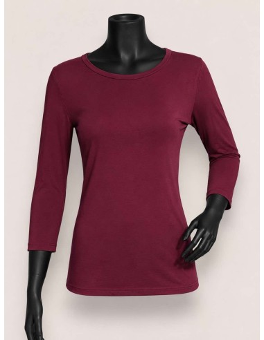 3/4 Ærmet Basis Bluse i vin-rød | Viskose & Elastan | TIPPY