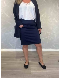Navy nederdel i polyester, viskose, polyamid og elastan med stretch og slids – TIPPY Collection