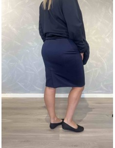 Navy nederdel i polyester, viskose, polyamid og elastan med stretch og slids – TIPPY Collection 2