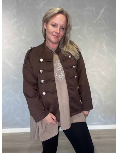 Brun uniformsjakke i polyester, viskose og elastan med pynteknapper – TIPPY Collection