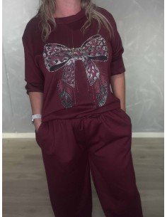 Bordeaux sweatsæt i polyester, viskose og elastan med sløjfemotiv – TIPPY Italian Select 2
