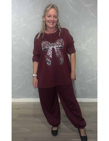 Bordeaux sweatsæt i polyester, viskose og elastan med sløjfemotiv – TIPPY Italian Select