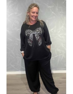 Sort sweatsæt i polyester, viskose og elastan med sløjfemotiv – TIPPY Italian Select