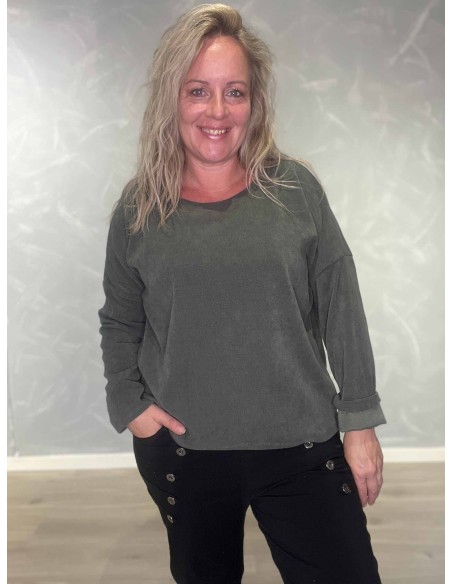 Army fløjlsbluse i 95% polyester og 5% elastan med lange ærmer – TIPPY Italian Select