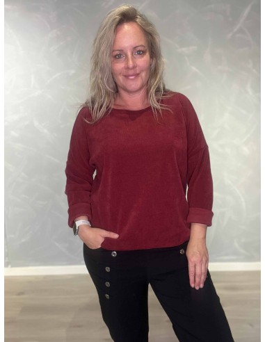 Bordeaux fløjlsbluse i 95% polyester og 5% elastan med lange ærmer – TIPPY Italian Select