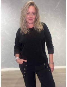 Sort fløjlsbluse i 95% polyester og 5% elastan med lange ærmer – TIPPY Italian Select