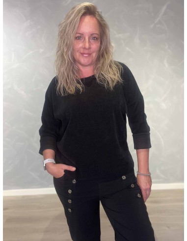 Sort fløjlsbluse i 95% polyester og 5% elastan med lange ærmer – TIPPY Italian Select