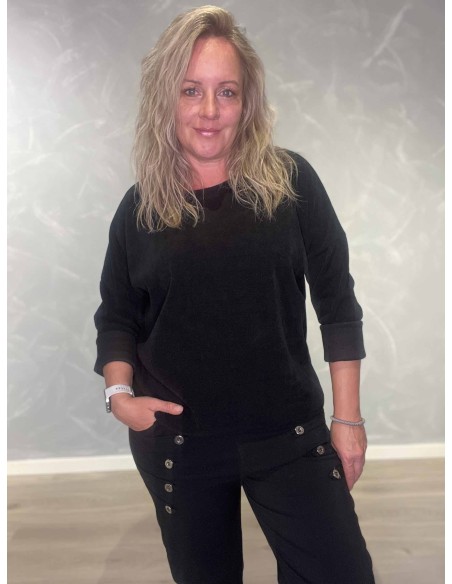 Sort fløjlsbluse i 95% polyester og 5% elastan med lange ærmer – TIPPY Italian Select