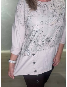 Sandfarvet babyfløjlsbluse i bomuld og elastan med blomsterprint – TIPPY Italian Select 2