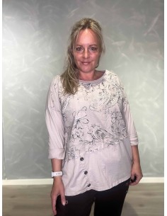 Sandfarvet babyfløjlsbluse i bomuld og elastan med blomsterprint – TIPPY Italian Select