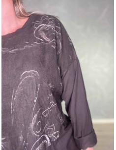 Brun babyfløjlsbluse i bomuld og elastan med blomsterprint – TIPPY Italian Select 2