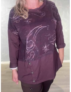 Bordeaux babyfløjlsbluse i bomuld og elastan med blomsterprint – TIPPY Italian Select 2