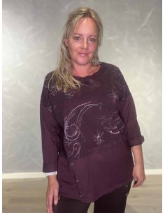 Bordeaux babyfløjlsbluse i bomuld og elastan med blomsterprint – TIPPY Italian Select