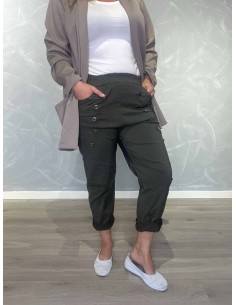 Armygrønne uniformsbukser i viskose og elastan med dobbelte knaprækker – TIPPY Italian Select
