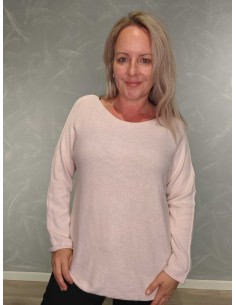 Rosa langærmet finstrikbluse i 52% viskose, 28% polyester og 20% polyamid med rund hals – TIPPY Collection