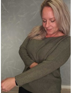 Grøn langærmet finstrikbluse i 52% viskose, 28% polyester og 20% polyamid med rund hals – TIPPY Collection 2