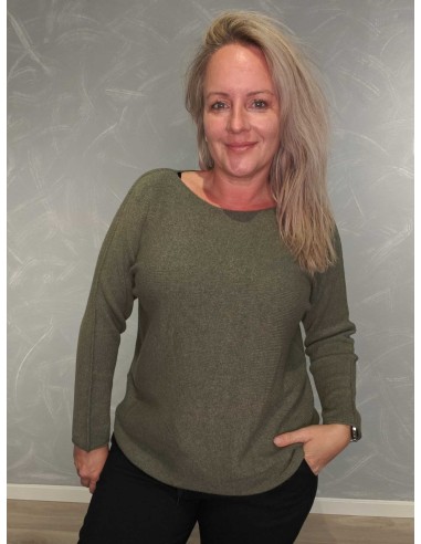 Grøn langærmet finstrikbluse i 52% viskose, 28% polyester og 20% polyamid med rund hals – TIPPY Collection