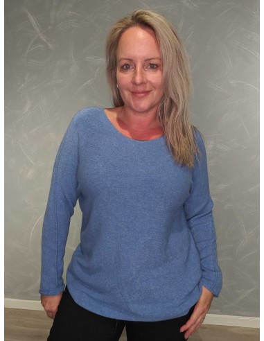 Blå langærmet finstrikbluse i 52% viskose, 28% polyester og 20% polyamid med rund hals – TIPPY Collection
