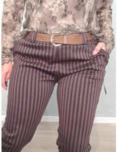 Brune og sorte stribede bukser i 65% viskose, 30% polyester og 5% elastan med flettet bælte – TIPPY Italian Select 2