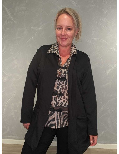 Sort cardigan i viskoseblanding med åben front og lommer – TIPPY Collection