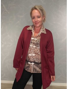 Bordeaux cardigan i viskoseblanding med åben front og lommer – TIPPY Collection