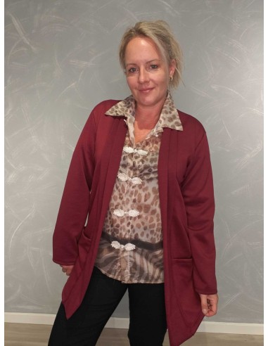 Bordeaux cardigan i viskoseblanding med åben front og lommer – TIPPY Collection