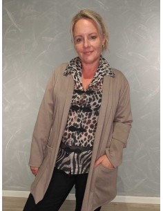 Taupe cardigan i viskoseblanding med åben front og lommer – TIPPY Collection