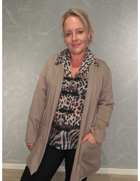 Taupe cardigan i viskoseblanding med åben front og lommer – TIPPY Collection