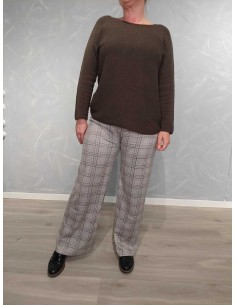 beige jerseybukser i 85% polyamid og 15% elastan med tern og lige ben – TIPPY Italian Select