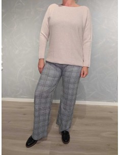 Lysegrå jerseybukser i 85% polyamid og 15% elastan med tern og lige ben – TIPPY Italian Select