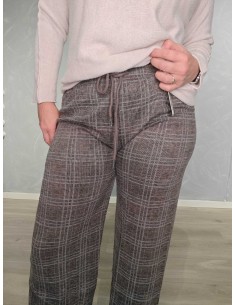 Brune jerseybukser i 85% polyamid og 15% elastan med tern og lige ben – TIPPY Italian Select 2