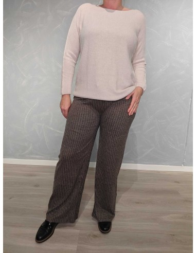 Brune jerseybukser i 85% polyamid og 15% elastan med tynde striber – TIPPY Italian Select