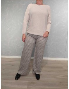 Beige jerseybukser i 85% polyamid og 15% elastan med tynde striber – TIPPY Italian Select