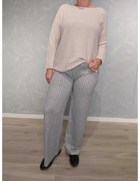 Lysegrå jerseybukser i 85% polyamid og 15% elastan med tynde striber – TIPPY Italian Select