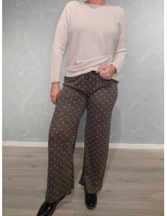 Brune jerseybukser i 85% polyamid og 15% elastan med prikker og lige ben – TIPPY Italian Select