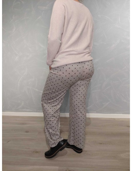 Bagside af beige prikkede jerseybukser til kvinder – TIPPY