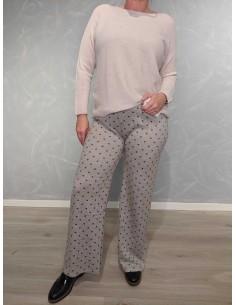 Beige jerseybukser i 85% polyamid og 15% elastan med prikker og lige ben – TIPPY Italian Select