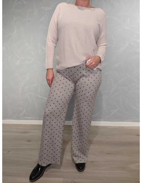 Beige jerseybukser i 85% polyamid og 15% elastan med prikker og lige ben – TIPPY Italian Select