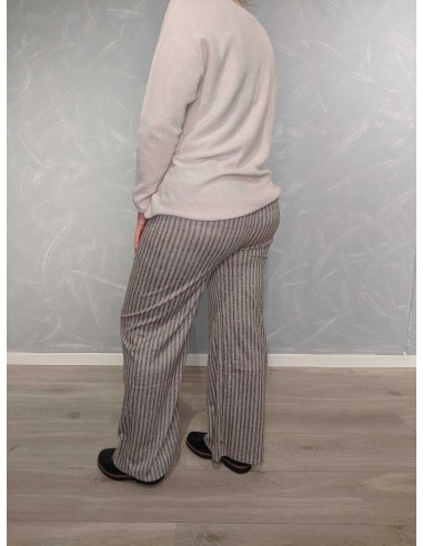 Bagside af beige stribede jerseybukser til kvinder – TIPPY