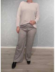Beige jerseybukser i polyamid med vide ben og striber – TIPPY Italian Select