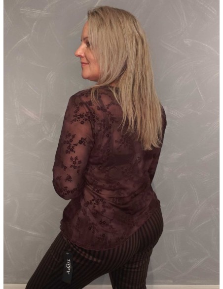 Bagside af bordeaux meshbluse til kvinder – TIPPY