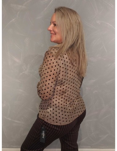 Bagside af brun meshbluse med batiklook til kvinder – TIPPY