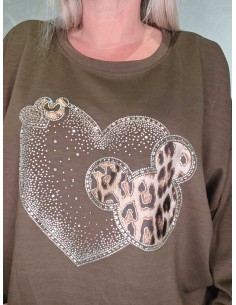 Brun oversize bluse i viskose med Mickey-hjerte og similisten – Italian Select TIPPY” 2
