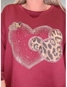 Bordeaux oversize bluse i viskose med Mickey-hjerte og similisten – Italian Select TIPPY 2