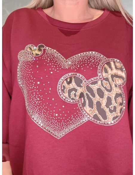 Similisten på Mickey-hjerte på bordeaux oversize bluse – TIPPY
