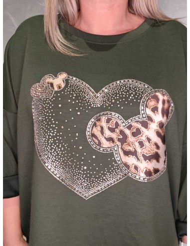 Similisten på Mickey-hjerte på grøn oversize bluse – TIPPY