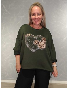 “Grøn oversize bluse i viskose med Mickey-hjerte og similisten – Italian Select TIPPY
