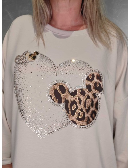Similisten på Mickey-hjerte på sand oversize bluse – TIPPY